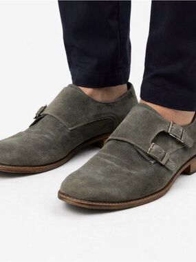 Rare Ted Baker Men's Double Monk Suede Shoes in Olive Gray